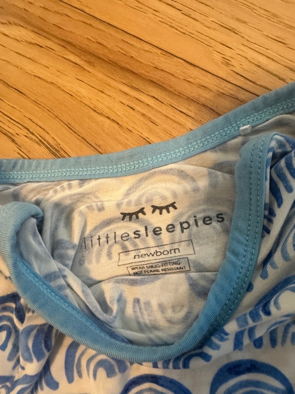 Little Sleepies Blue & White Wave Footed Pajamas with Mittens - Picture 3 of 5